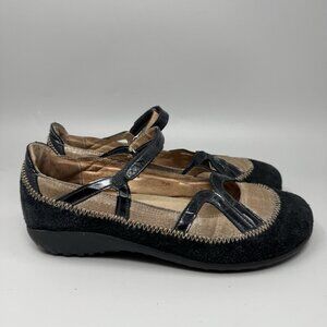 Naot Kirei Maryjane Flat Comfort Shoes 41 US 10 Black Leather Adjustable Strap